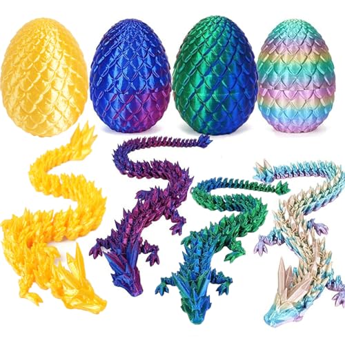 Lansls 4er Set Miniatur 3D Drache Im Ei, 3D Gedrucktes Drachenei Mit Drache, Ewegliche Gelenke Kristall Drach e Mit Drachenei, Ideales Geburtstags- Und Ostergeschenk (D) von Lansls