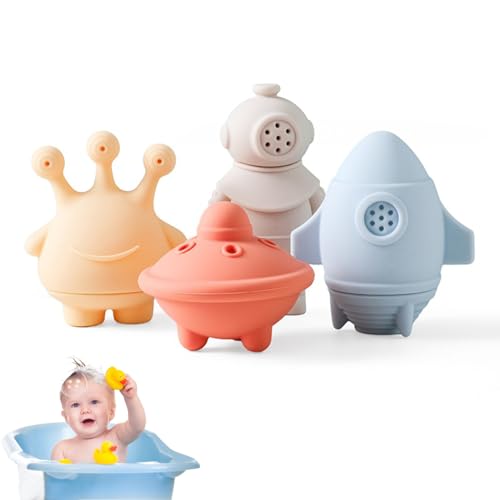 Lansls Badewannenspielzeug, 4 Stück Silikon Badewannen Spielzeug, Badespielzeug Bpa-Free Wasserspielzeug Baby, Süße Bade Spritztiere, Badetiere Für Babys Und Kleinkinder (A) von Lansls