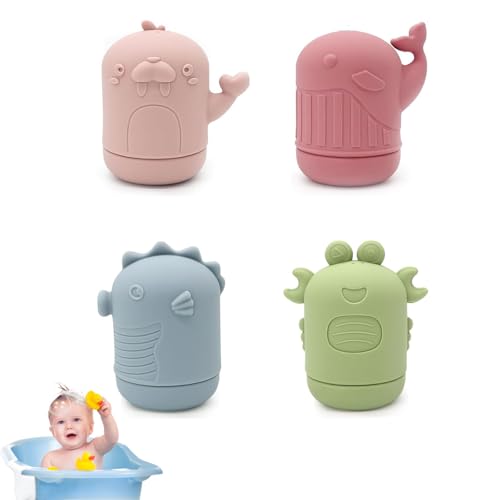 Lansls Badewannenspielzeug, 4 Stück Silikon Badewannen Spielzeug, Badespielzeug Bpa-Free Wasserspielzeug Baby, Süße Bade Spritztiere, Badetiere Für Babys Und Kleinkinder (B) von Lansls