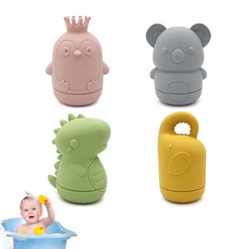 Lansls Badewannenspielzeug, 4 Stück Silikon Badewannen Spielzeug, Badespielzeug Bpa-Free Wasserspielzeug Baby, Süße Bade Spritztiere, Badetiere Für Babys Und Kleinkinder (C) von Lansls