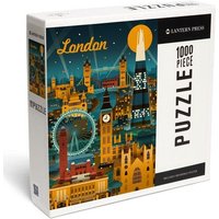 London, England - Retro Skyline - 1000 Piece Puzzle London, England - Retro Skyline - 1000 Piece Puzzle von Lantern Press, Incorporated, Publishers