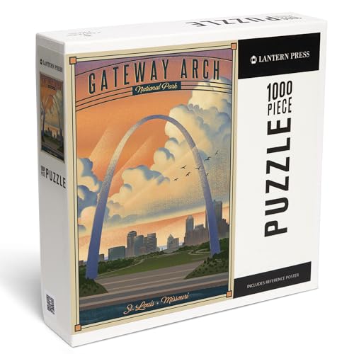 Lantern Press 1000 Teile Puzzle, Gateway Arch National Park, Missouri, Lithograph National Park Series von Lantern Press