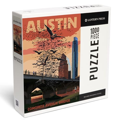 Lantern Press Puzzle mit 1000 Teilen, Austin, Texas, Fledermäuse und Congress Avenue Bridge von Lantern Press