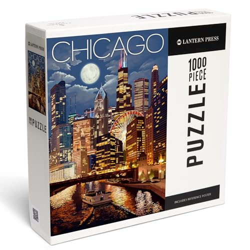 Lantern Press Puzzle mit 1000 Teilen, Chicago, Illinois, Skyline bei Nacht von Lantern Press