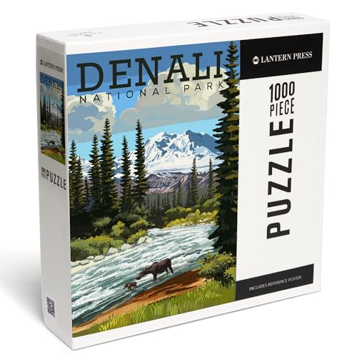 Lantern Press Puzzle mit 1000 Teilen, Denali-Nationalpark, Alaska, Elch und Flussschnellen von Lantern Press