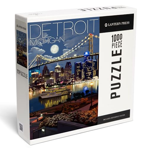Lantern Press Puzzle mit 1000 Teilen, Detroit, Michigan, Skyline bei Nacht von Lantern Press