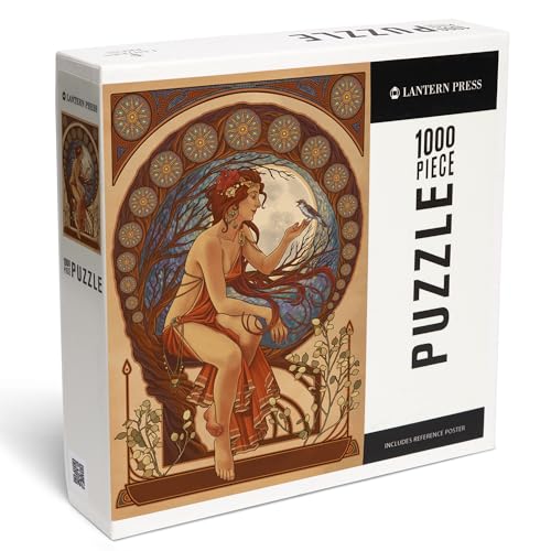 Lantern Press Puzzle mit 1000 Teilen, Frau und Vogel, Jugendstil von Lantern Press