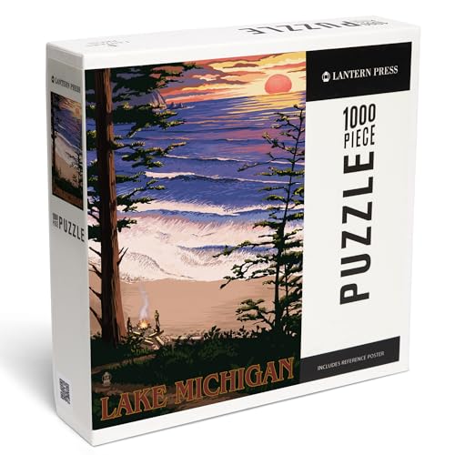Lantern Press Puzzle mit 1000 Teilen, Michigansee, Sonnenuntergang am Strand von Lantern Press