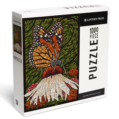 Lantern Press Puzzle mit 1000 Teilen, Monarchschmetterling, Papiermosaik, grüner Hintergrund von Lantern Press