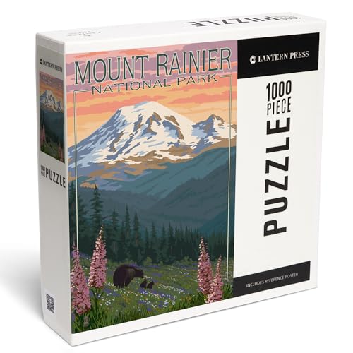 Lantern Press Puzzle mit 1000 Teilen, Mount Rainier National Park, Washington, Bär und Frühlingsblumen von Lantern Press