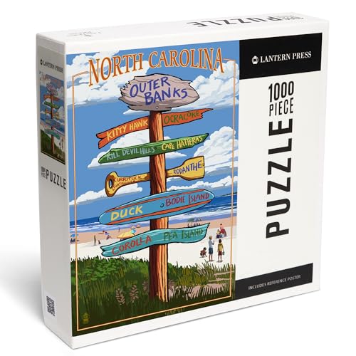 Lantern Press Puzzle mit 1000 Teilen, Outer Banks, North Carolina, Destination Signpost von Lantern Press