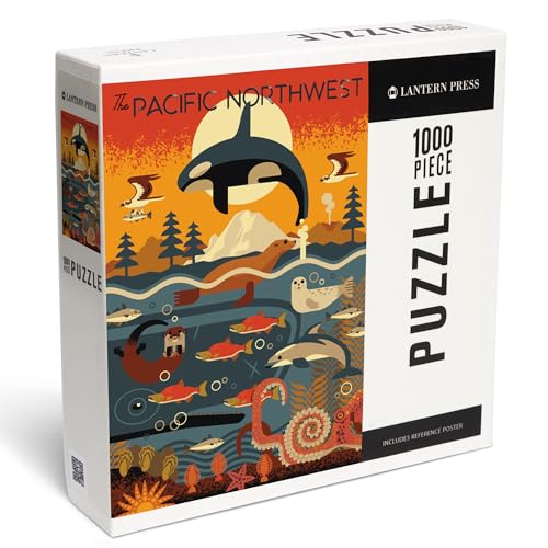 Lantern Press Puzzle mit 1000 Teilen, Pazifik-Nordwesten, Meerestiere, geometrisch von Lantern Press