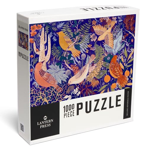 Lantern Press Puzzle mit 1000 Teilen, Vögel und Blüten Nordamerikas, Kobalt von Lantern Press