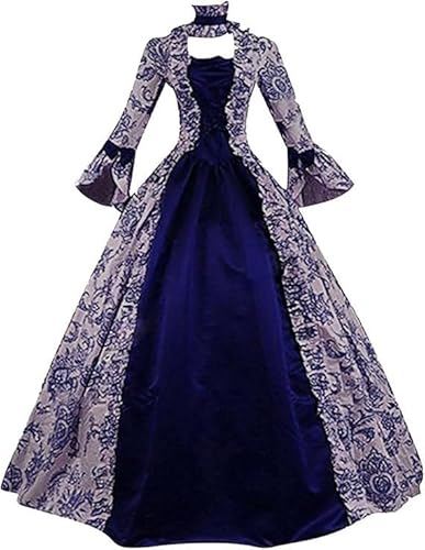 Mittelalterliches Kleid für Damen, elegant, Vintage, Halloweenkostüm, originell, Retro, quadratischer Kragen, Karneval, große Größen, Halloween-Kostüm, für Mittelalter, Queen-Palast, Gothic, Nacht von Lanunlly