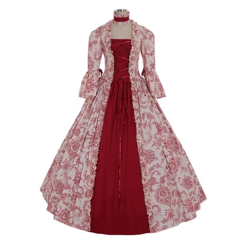 Mittelalterliches Kleid für Damen, elegant, Vintage, Halloweenkostüm, originell, Retro, quadratischer Kragen, Karneval, große Größen, Halloween-Kostüm, für Mittelalter, Queen-Palast, Gothic, Nacht von Lanunlly