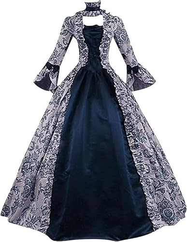 Mittelalterliches Kleid für Damen, elegant, Vintage, Halloweenkostüm, originell, Retro, quadratischer Kragen, Karneval, große Größen, Halloween-Kostüm, für Mittelalter, Queen-Palast, Gothic, Nacht von Lanunlly