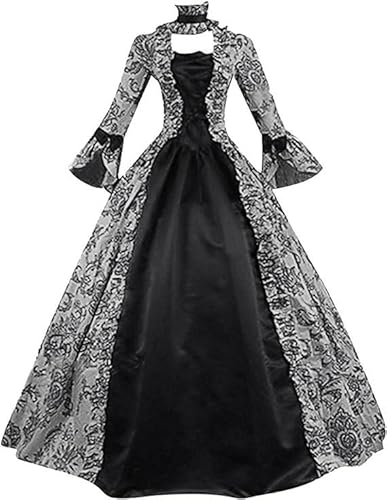 Mittelalterliches Kleid für Damen, elegant, Vintage, Halloweenkostüm, originell, Retro, quadratischer Kragen, Karneval, große Größen, Halloween-Kostüm, für Mittelalter, Queen-Palast, Gothic, Nacht von Lanunlly