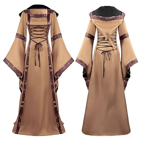 Mittelalterliches Kleid für Damen, elegant, originelles Halloween-Kostüm, Vintage, Trompetenärmel, mittelalterliche Kleider, Übergröße, Karnevalskostüme für Halloween, Prinzessin, Gothic, Party von Lanunlly