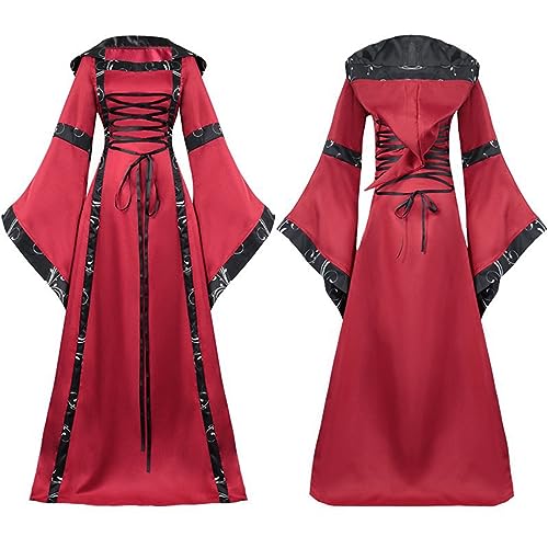 Mittelalterliches Kleid für Damen, elegant, originelles Halloween-Kostüm, Vintage, Trompetenärmel, mittelalterliche Kleider, Übergröße, Karnevalskostüme für Halloween, Prinzessin, Gothic, Party von Lanunlly