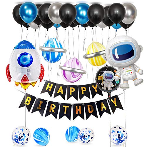 Geburtstagsdeko, Weltraum Geburtstag Party Dekoration Astronauten Raumschiff Raketen Folienballon, Happy Birthday Banner Weltraum Kuchen Topper mit 4D Erde Astronauten Ballons Geburtstagsdeko, Weltraum Geburtstag Party Dekoration Astronauten Raumschiff Raketen Folienballon, Happy Birthday Banner Weltraum Kuchen Topper mit 4D Erde Astronauten Ballons von LAPONO
