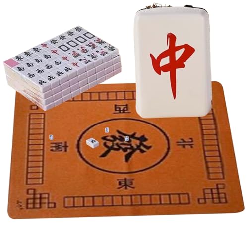 Brettspiele Mahjong Game Set, Mini Mahjong Set chinesisches traditionelles Brettspiel 144pcs Reise Mahjong Fliesen, Würfel, Tragetasche ＆ Tischtuch tragbare Mahjong -Spiele von Laqerjc