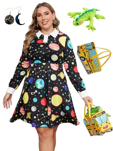 Laqeyko Langärmeliges Damenkleid mit Peter-Pan-Kragen, Passform und ausgestelltem A-Linien-Skater-Halloween-Kleid, Black Planet Yellow Bus Plus Size, X-Large Mehr von Laqeyko