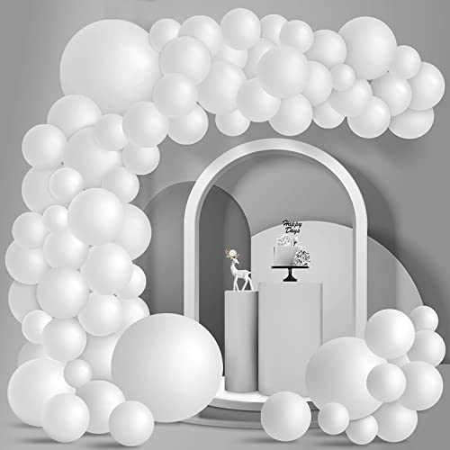 100 Stück Weiß Ballon Girlande Set Weiss Luftballon Girlande Weiße Latexballons in verschiedenen Größen für Hochzeit Geburtstag Weihnachten Neujahr Partydekoration, 12 cm/ 25 cm/ 30 cm/ 45 cm von Larber