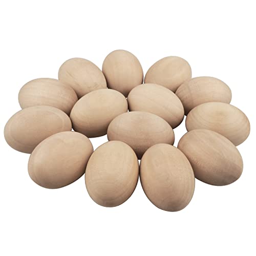 Larber 15 Stück Groß Hölzerne Eier Holzeier Ostern Falsche Eier Ostereier aus Holz Ostereier Eier Holzeier zum Handbemalen DIY Basteln Schnitzen Küche Spielen Essen Kinder Hühner (Naturholz) von Larber
