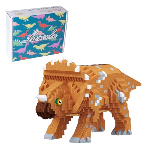 Larcele 1145 Stücke Mikro Bausteine Spielzeug Kit, Mini Dinosaurier Bricks Bauen Bauklötze Satz KLJM-06 Mehrweg (Triceratops, Gelb) von Larcele