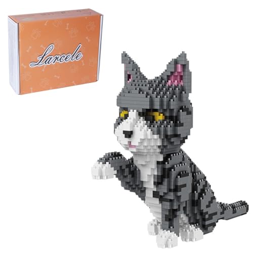Larcele 1300 Stücke Mikro Bausteine Spielzeug Kit, Mini Tier Bricks Bauen Bauklötze Satz KLJM-05(Graue und Weiße Katze) Mehrweg von Larcele