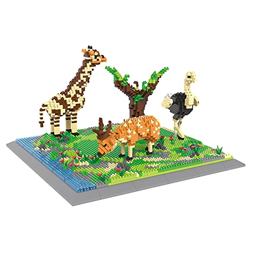 Larcele 2120 Stücke Mikro Bausteine Spielzeug Kit, Mini Tier Bricks Bauen Bauklötze Satz KLJM-04(Giraffe, Strauß, Hirsch) Mehrweg von Larcele