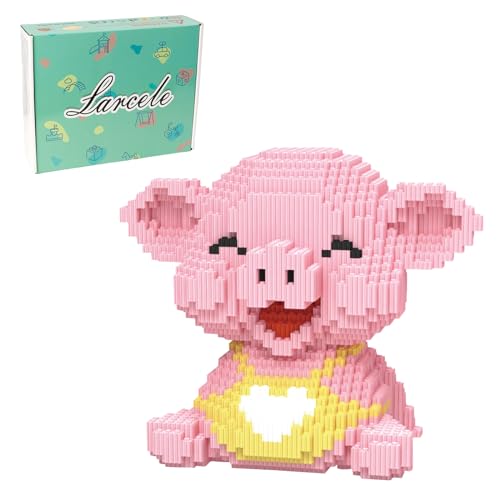 Larcele 2034 Stück Schwein Micro Bausteine Tier Mini Bausteine Spielzeug Bausteine KLJM-02 (Happy Pig) von Larcele