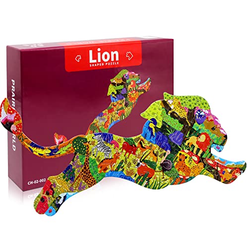Larcele 80 Stück Tiere Puzzle Spielzeug, Vorschule Puzzle Spielzeug geeignet für Kinder über 3 Jahre alt Mädchen Mädchen Jungen Geschenke YXPT-01（Lion 80 Stück） von Larcele