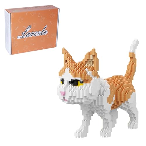 Larcele Mini-Bausteine, Tier-Set, DIY-Micro-3D-Bausteine, 1390 Teile KLJM-05 (orange und weiße Katze) von Larcele