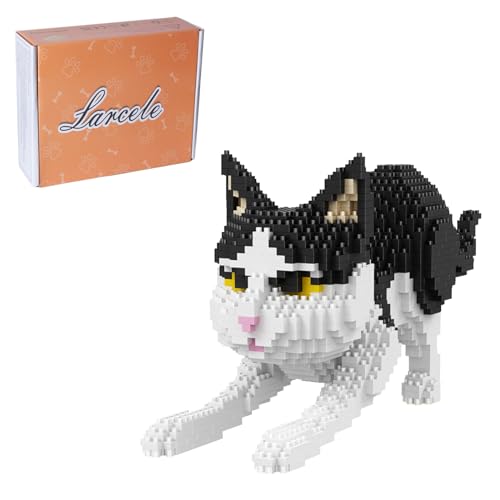 Larcele Mini-Bausteine, Tier-Set, DIY-Micro-3D-Bausteine, 1390 Teile KLJM-05 (schwarze und weiße Katze) von Larcele