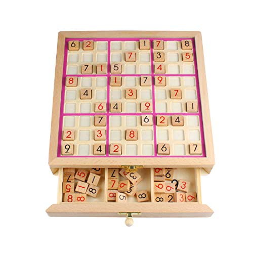 Larcele Sudoku Brett Kasten 4-in-1 Hölzerne Zahl Platz Spielzeug SD-07 (Rosa) von Larcele