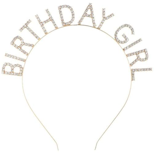 Geburtstag Tiara Kronen Mädchen Stirnband 1PCS BIRTHDAY GIRL Alphabet-Haarbänder,Metall Geburtstag Haarband,Bling Strass Haarband für Geburtstag Party Supplies (Gold) von Larfraecy