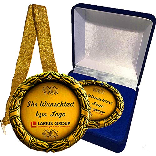 Larius Group Geschenk Medaille 50 Jahre BZW. Ihr Wunschtext Goldene Hochzeit Jubilar Namenstag mit Schachtel BZW Halsband (mit Wunschtext und Schachtel) von Larius Group