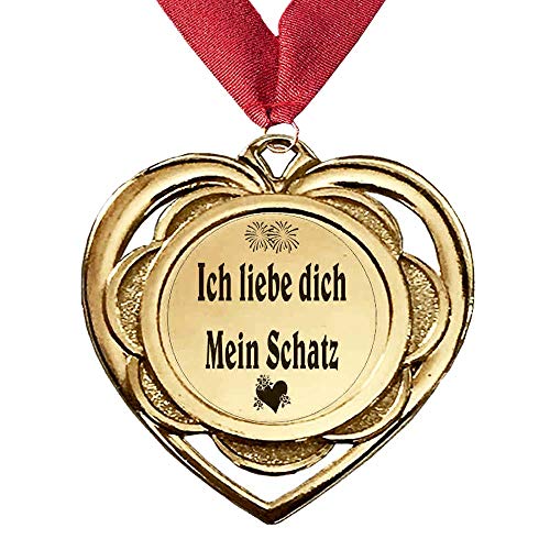 Larius Group Medaille Herzchen Ich Liebe Dich Mein Schatz BZW. Wunschtext Geburtstag Geschenk Orden aus Metall Herz inkl. Halsband (mit Halsband) von Larius Group