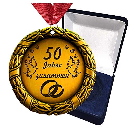 Larius Group Medaille Orden 50 Jahre zusammen Hochzeitzeit Hochzeitzeitsgeschenk Geschenk Auszeichnung Ehrenorden Wunschtext (mit Schachtel) von Larius