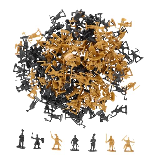 Laroal 200 Stück Mini-Soldaten, Modell, Miniatur-Soldatenfiguren, 1:72, mittelalterliche Soldatenfiguren, Spielset, Plastiksoldaten, römische Soldaten, Tortenaufsätze (grau/golden) von Laroal