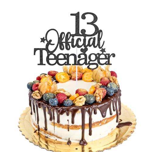 1 x offizieller Tortenaufsatz für Teenager zum 13. Geburtstag, glitzernde Geburtstagstorte, Kuchendekoration für Jungen und Mädchen, Geburtstagsparty-Zubehör (schwarz) von Larrel