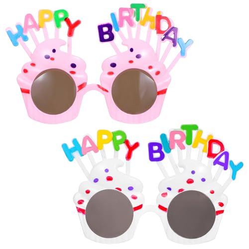 2 Stück Geburtstagsbrillen, Happy Birthday Sonnenbrille, schöne Cupcake-Partybrille für Erwachsene, Geburtstage, Sonnenbrillen für Frauen, Happy Birthdays, Party-Glaszubehör für Foto-Requisiten von Larrel
