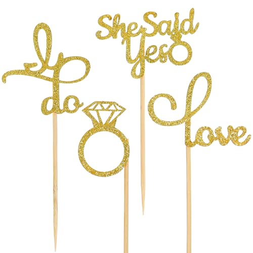 Cupcake-Topper für Verlobungen, Hochzeits-Cupcake-Topper, He Asked She Said Yes Cupcake-Topper, Dekorationen für Hochzeit, Verlobung, Brautparty, Party, Kuchendekorationen, 24 Stück Cupcake-Topper für Verlobungen, Hochzeits-Cupcake-Topper, He Asked She Said Yes Cupcake-Topper, Dekorationen für Hochzeit, Verlobung, Brautparty, Party, Kuchendekorationen, 24 Stück von Larrel