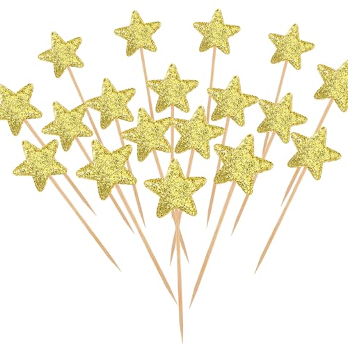 Cupcake-Topper mit Sternen, glitzernd, Prinzessin, Cupcake-Topper, glitzernde Sterne, Cupcake-Picks, Topper, Sterne, Mini-Kuchendekorationen, Zubehör für selbstgemachte Hochzeit, Babyparty von Larrel