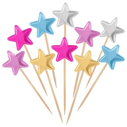 Larrel 50 Stück Star Cupcake Toppers, Mehrfarbig PU Material Stern Form Kuchendekoration Glitzern Kleiner Stern Cupcake Toppers Muffin Dekoration für Geburtstag Hochzeit Weihnachten Party Dekorationen von Larrel