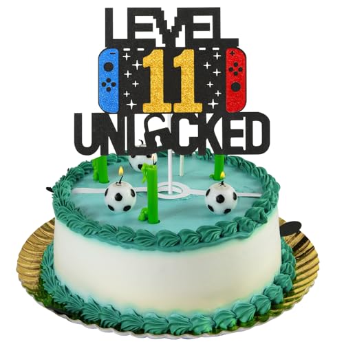 Larrel Tortendeko Geburtstag, Tortendeko Gaming Level 11 Unlocked Geburtstag Kuchen Deko Videospiel Tortendeko Geburtstag DIY Level Up Happy Birthday Cupcake Topper mit Papier Stick für 11 Jahre Junge von Larrel
