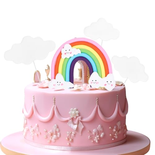 Tortenaufsatz mit Regenbogenwolke, weiche Keramik, Regenbogen-Kuchendekorationen, Wolken-Kuchenaufsatz, bunte Themen, Kuchendekorationen für Geburtstag, Party, Hochzeit und Feier, Dekorationszubehör von Larrel
