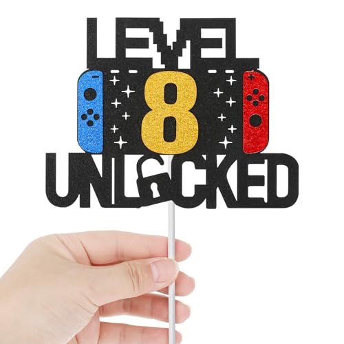 Tortenaufsatz mit englischsprachiger Aufschrift "Level 8th", doppelseitig, glitzernd, Videospiel-Controller-Themen-Geburtstagsdekorationen für Kinder, Jungen, Mädchen, Spiel-Fans, Geburtstagsparty Tortenaufsatz mit englischsprachiger Aufschrift "Level 8th", doppelseitig, glitzernd, Videospiel-Controller-Themen-Geburtstagsdekorationen für Kinder, Jungen, Mädchen, Spiel-Fans, Geburtstagsparty von Larrel