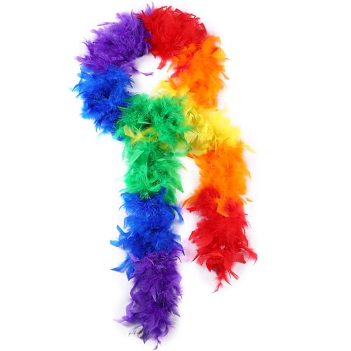 Larryhot 60 g Regenbogen-Federboa – 2 Meter Truthahn-Boa-Federn für Partys, Weihnachten, Hochzeiten, Kostüme, Konzerte, Haustiere und Heimdekoration (Regenbogen), regenbogenfarben, 80G von Larryhot